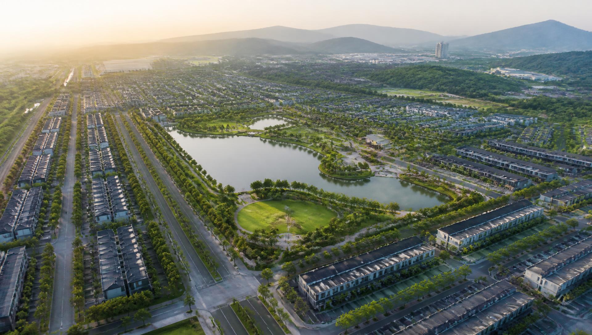Expansive green township setting